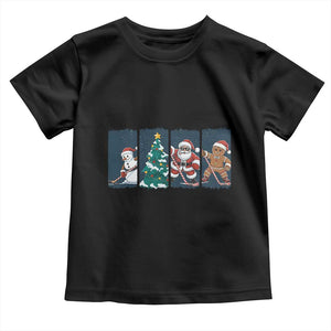 Funny Ice Hockey Christmas Gift Toddler T Shirt Santa Snowman And Gingerbread Playing Together TS12 Black Print Your Wear
