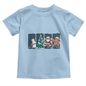 Funny Ice Hockey Christmas Gift Toddler T Shirt Santa Snowman And Gingerbread Playing Together TS12 Light Blue Print Your Wear