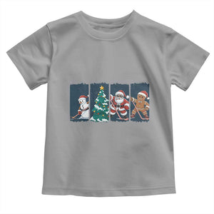 Funny Ice Hockey Christmas Gift Toddler T Shirt Santa Snowman And Gingerbread Playing Together TS12 Sport Gray Print Your Wear