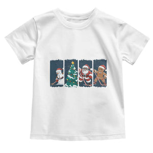 Funny Ice Hockey Christmas Gift Toddler T Shirt Santa Snowman And Gingerbread Playing Together TS12 White Print Your Wear