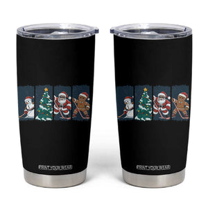 Funny Ice Hockey Christmas Gift Tumbler Cup Santa Snowman And Gingerbread Playing Together TS12 Black Print Your Wear