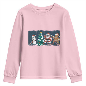 Funny Ice Hockey Christmas Gift Youth Sweatshirt Santa Snowman And Gingerbread Playing Together TS12 Light Pink Print Your Wear