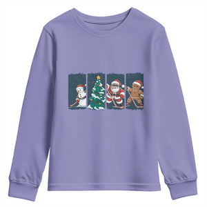 Funny Ice Hockey Christmas Gift Youth Sweatshirt Santa Snowman And Gingerbread Playing Together TS12 Violet Print Your Wear