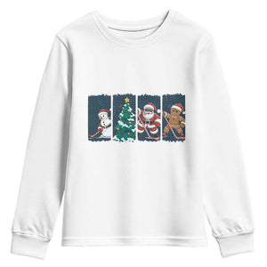 Funny Ice Hockey Christmas Gift Youth Sweatshirt Santa Snowman And Gingerbread Playing Together TS12 White Print Your Wear