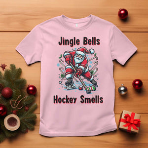 Jingle Bells Hockey Smells T Shirt Funny Santa Ice Hockey Christmas Gift TS12 Light Pink Print Your Wear