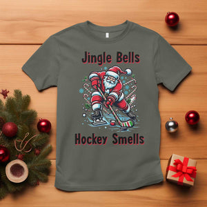 Jingle Bells Hockey Smells T Shirt Funny Santa Ice Hockey Christmas Gift TS12 Military Green Print Your Wear