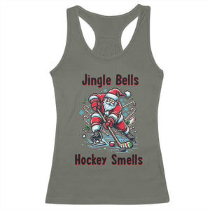 Jingle Bells Hockey Smells Racerback Tank Top Funny Santa Ice Hockey Christmas Gift TS12 Military Green Print Your Wear