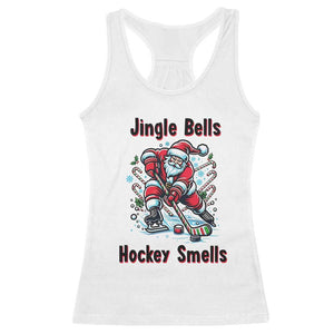 Jingle Bells Hockey Smells Racerback Tank Top Funny Santa Ice Hockey Christmas Gift TS12 White Print Your Wear