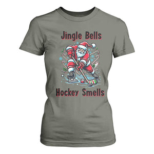 Jingle Bells Hockey Smells T Shirt For Women Funny Santa Ice Hockey Christmas Gift TS12 Military Green Print Your Wear