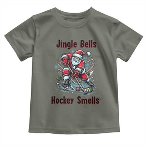 Jingle Bells Hockey Smells Toddler T Shirt Funny Santa Ice Hockey Christmas Gift TS12 Military Green Print Your Wear