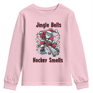 Jingle Bells Hockey Smells Youth Sweatshirt Funny Santa Ice Hockey Christmas Gift TS12 Light Pink Print Your Wear
