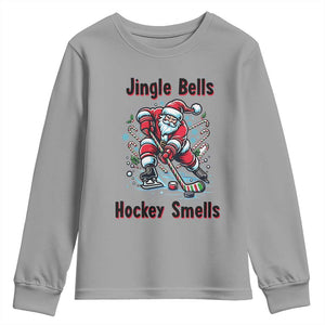 Jingle Bells Hockey Smells Youth Sweatshirt Funny Santa Ice Hockey Christmas Gift TS12 Sport Gray Print Your Wear