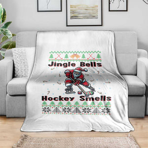 Ugly Christmas Sweater Santa Playing Hockey Throw Blanket Jingle Bells Hockey Smells TS12 Print Your Wear