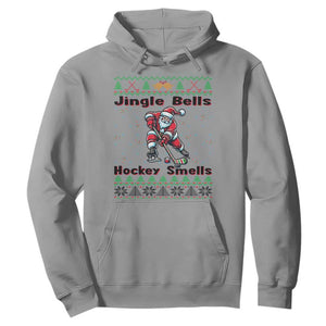 Ugly Christmas Sweater Santa Playing Hockey Hoodie Jingle Bells Hockey Smells TS12 Sport Gray Print Your Wear