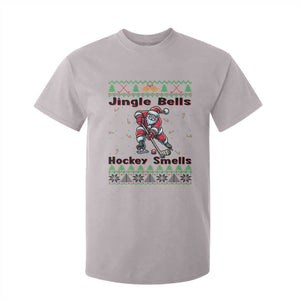 Ugly Christmas Sweater Santa Playing Hockey T Shirt For Kid Jingle Bells Hockey Smells TS12 Ice Gray Print Your Wear