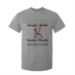 Ugly Christmas Sweater Santa Playing Hockey T Shirt For Kid Jingle Bells Hockey Smells TS12 Sport Gray Print Your Wear