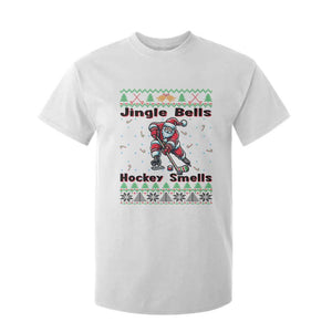 Ugly Christmas Sweater Santa Playing Hockey T Shirt For Kid Jingle Bells Hockey Smells TS12 White Print Your Wear