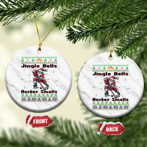Ugly Christmas Sweater Santa Playing Hockey Ceramic Ornament Jingle Bells Hockey Smells TS12 1pc White Marble Print Your Wear
