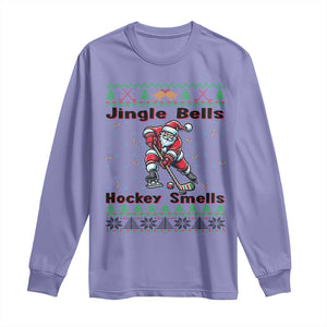 Ugly Christmas Sweater Santa Playing Hockey Long Sleeve Shirt Jingle Bells Hockey Smells TS12 Violet Print Your Wear
