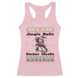 Ugly Christmas Sweater Santa Playing Hockey Racerback Tank Top Jingle Bells Hockey Smells TS12 Light Pink Print Your Wear