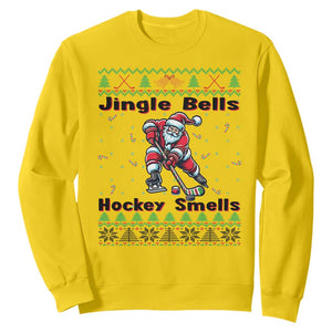 Ugly Christmas Sweater Santa Playing Hockey Sweatshirt Jingle Bells Hockey Smells TS12 Daisy Print Your Wear