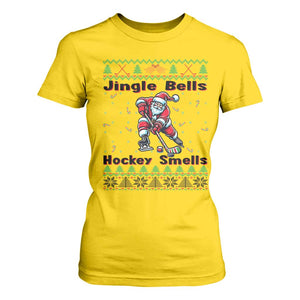 Ugly Christmas Sweater Santa Playing Hockey T Shirt For Women Jingle Bells Hockey Smells TS12 Daisy Print Your Wear