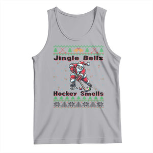 Ugly Christmas Sweater Santa Playing Hockey Tank Top Jingle Bells Hockey Smells TS12 Athletic Heather Print Your Wear
