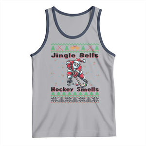 Ugly Christmas Sweater Santa Playing Hockey Tank Top Jingle Bells Hockey Smells TS12 Athletic Heather Navy Print Your Wear