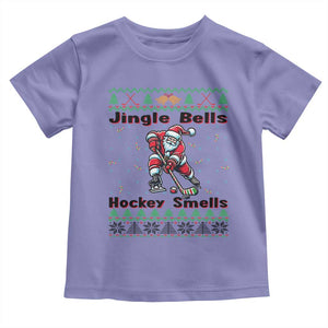 Ugly Christmas Sweater Santa Playing Hockey Toddler T Shirt Jingle Bells Hockey Smells TS12 Violet Print Your Wear