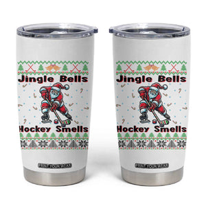 Ugly Christmas Sweater Santa Playing Hockey Tumbler Cup Jingle Bells Hockey Smells TS12 White Print Your Wear