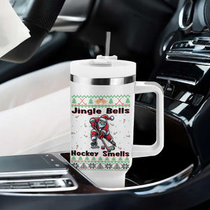 Ugly Christmas Sweater Santa Playing Hockey Tumbler With Handle Jingle Bells Hockey Smells TS12 Print Your Wear