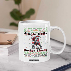Ugly Christmas Sweater Santa Playing Hockey Coffee Mug Jingle Bells Hockey Smells TS12 Print Your Wear
