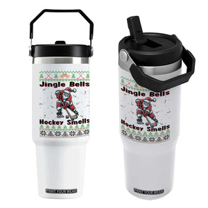 Ugly Christmas Sweater Santa Playing Hockey Flip Straw Tumbler Jingle Bells Hockey Smells TS12 One Size: 30 oz White Print Your Wear