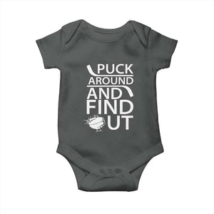 Puck Around And Find Out Baby Onesie Hockey Lover Gift TS12 Dark Heather Print Your Wear