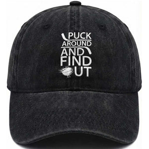 Puck Around And Find Out Washed Cotton Baseball Cap Hockey Lover Gift TS12 Print Your Wear