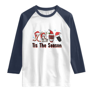 Funny Ice Hockey Christmas Gift Raglan Shirt Tis The Season TS12 White Navy Print Your Wear