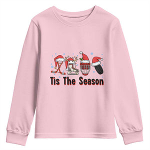 Funny Ice Hockey Christmas Gift Youth Sweatshirt Tis The Season TS12 Light Pink Print Your Wear