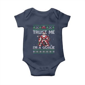 Trust Me Im A Goalie Baby Onesie Santa Hockey Goalie Ugly Sweater Gift TS12 Navy Print Your Wear