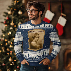 Madam CJ Walker Ugly Christmas Sweater Female Empowerment History Gift TS12 Navy Beige Print Your Wear