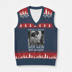Madam CJ Walker V-Neck Knit Sweater Vest Self Made No Shade Female Empowerment TS12 Navy Red Print Your Wear