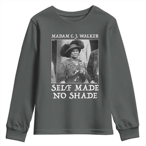 Madam CJ Walker Youth Sweatshirt Self Made No Shade Female Empowerment TS12 Dark Heather Print Your Wear