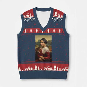 Madam CJ Walker Mona Lisa V-Neck Knit Sweater Vest Black History Month Gift TS12 Navy Red Print Your Wear