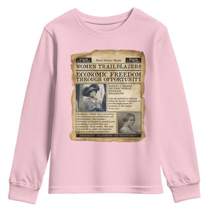 Madam CJ Walker Vintage Newspaper Style Youth Sweatshirt Economic Freedom Through Opportunity TS12 Light Pink Print Your Wear