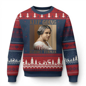 Madam CJ Walker Keep Going Retro Poster Ugly Christmas Sweater Black History Month Gift TS12 Navy Red Print Your Wear