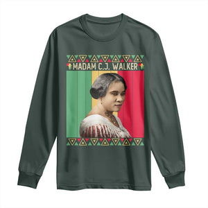 Madam CJ Walker Retro Sunset Long Sleeve Shirt Strong Black Woman Leader TS12 Dark Forest Green Print Your Wear
