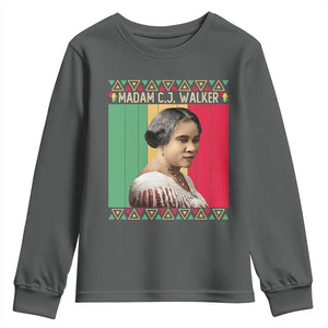 Madam CJ Walker Retro Sunset Youth Sweatshirt Strong Black Woman Leader TS12 Dark Heather Print Your Wear