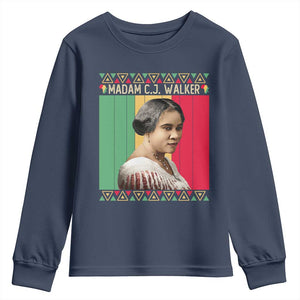 Madam CJ Walker Retro Sunset Youth Sweatshirt Strong Black Woman Leader TS12 Navy Print Your Wear