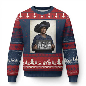 Madam CJ Walker Quote Ugly Christmas Sweater I Got My Start By Giving Myself A Start TS12 Navy Red Print Your Wear