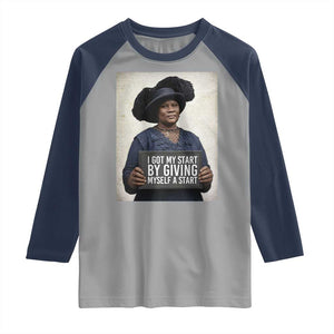 Madam CJ Walker Quote Raglan Shirt I Got My Start By Giving Myself A Start TS12 Sport Gray Navy Print Your Wear