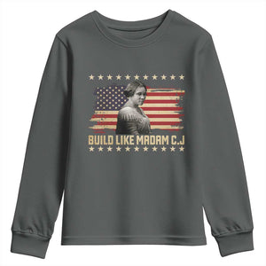 Build Like Madam CJ Walker Youth Sweatshirt Black History Month Gift TS12 Dark Heather Print Your Wear